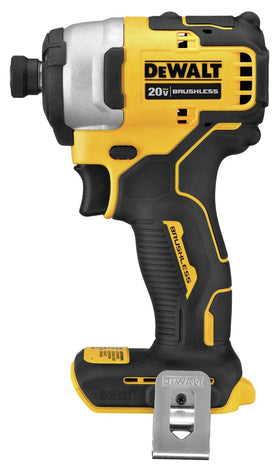 DEWALT Atomic 20V Max impact driver front view highlighting its ultra-compact 5.1-inch profile.