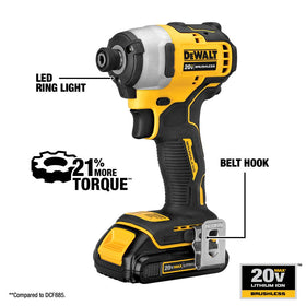 DEWALT Atomic 20V Max impact driver no battery shows tool-only option.