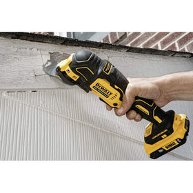 DEWALT DCS354B LED light on, illuminating the workspace for accurate cuts