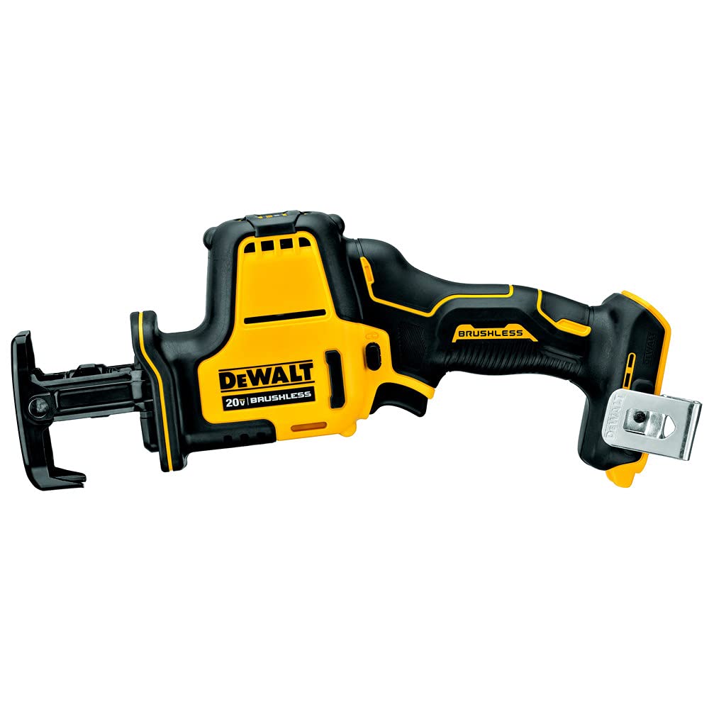 DEWALT ATOMIC 20V MAX reciprocating saw front view for precise one-handed cuts