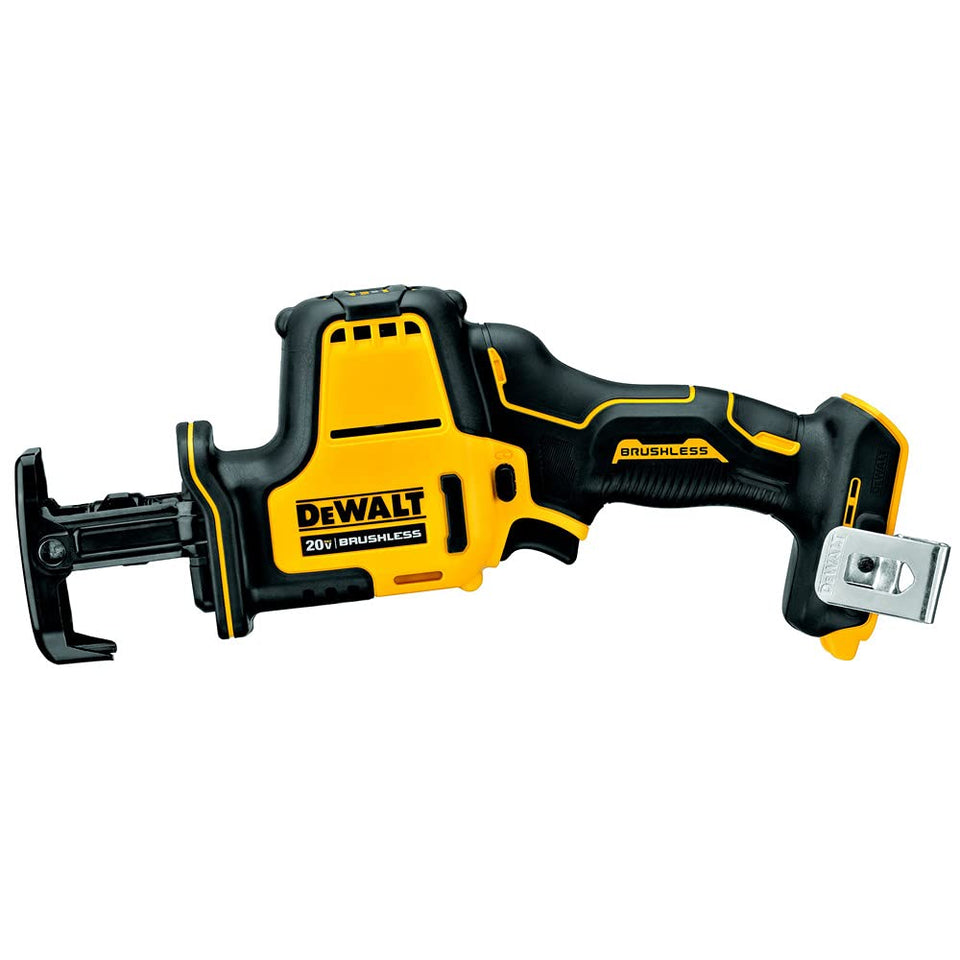 DEWALT ATOMIC 20V MAX reciprocating saw front view for precise one-handed cuts