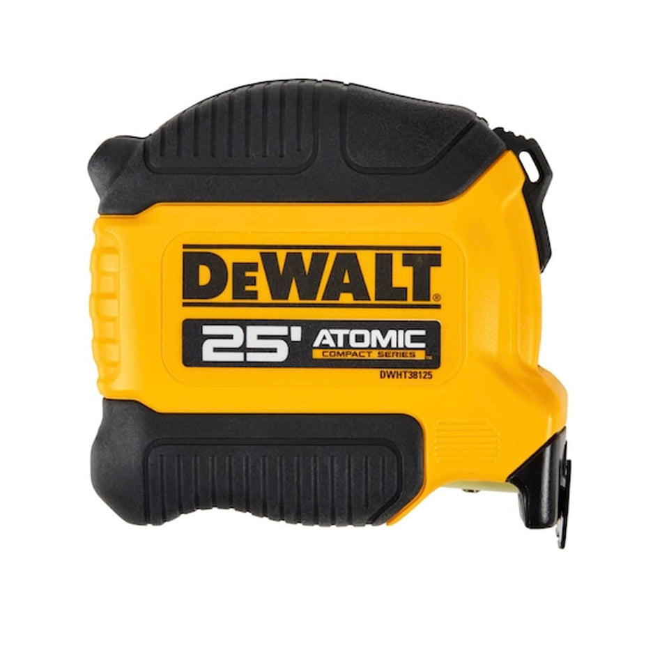 DEWALT Atomic 25 ft tape measure extended blade for faster measurements.