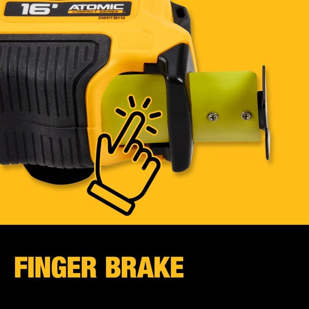 DEWALT Atomic fractional blade graphics speed quick readings during measurements.