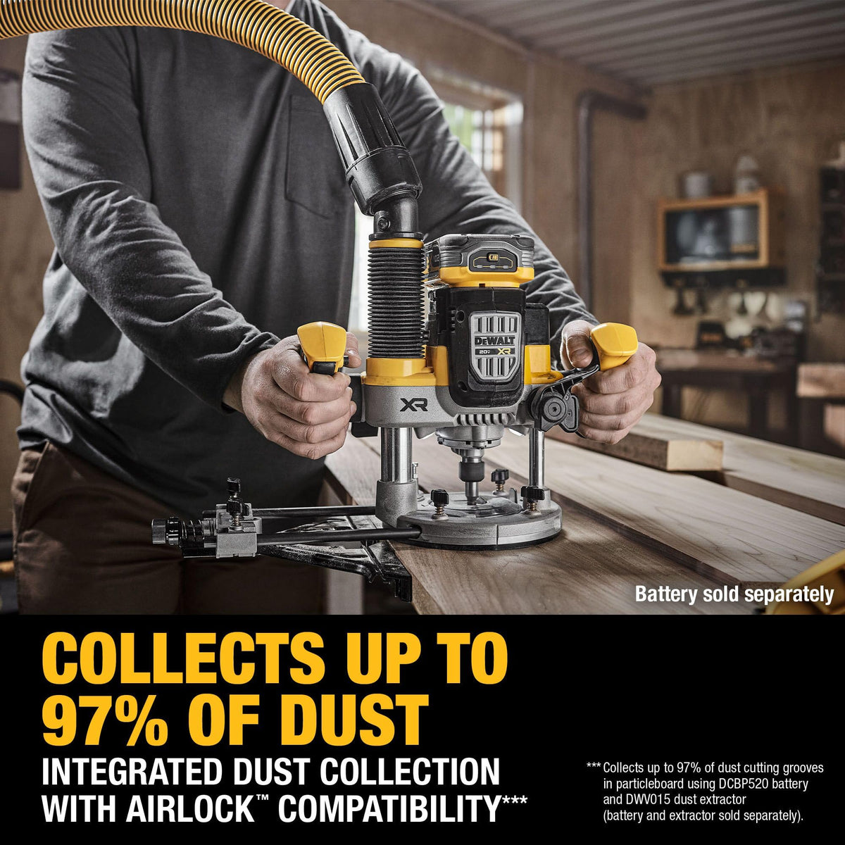 DEWALT balanced 8-lb design reduces fatigue during long routing sessions.