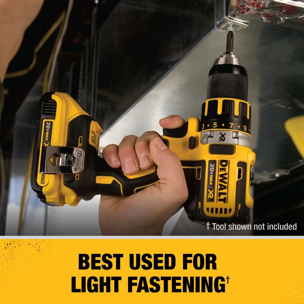 DEWALT 20V Max 2Ah battery in a compact design reducing fatigue during long jobs.