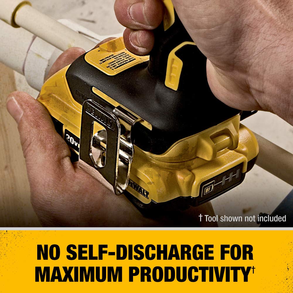 DEWALT battery attached to a drill for real-world site use.