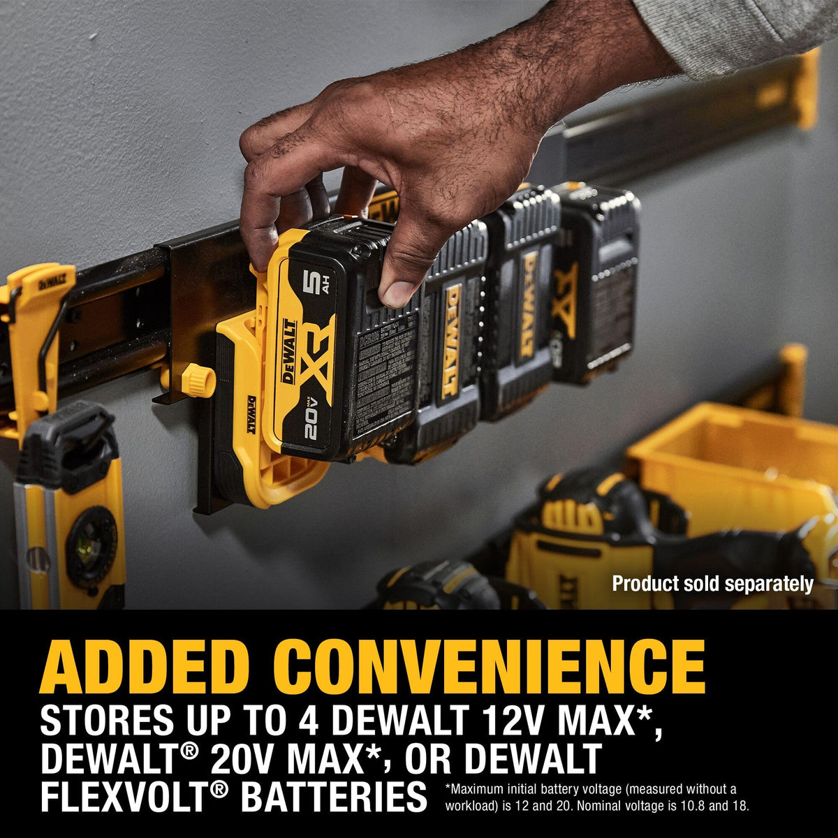 Rail cleats support up to 5 lbs each for versatile battery sizes