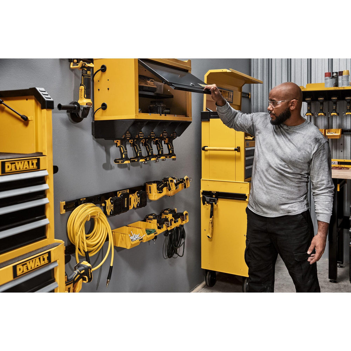 Part of the DEWALT workshop storage system for a cohesive setup