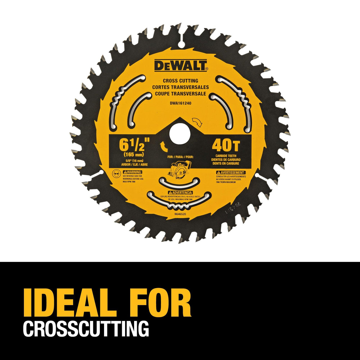 DEWALT blade highlighting vibration reduction for smoother operation.