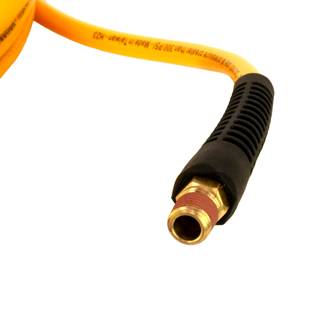 DeWalt hose braid detail shows durability and kink resistance for tough shop tasks.