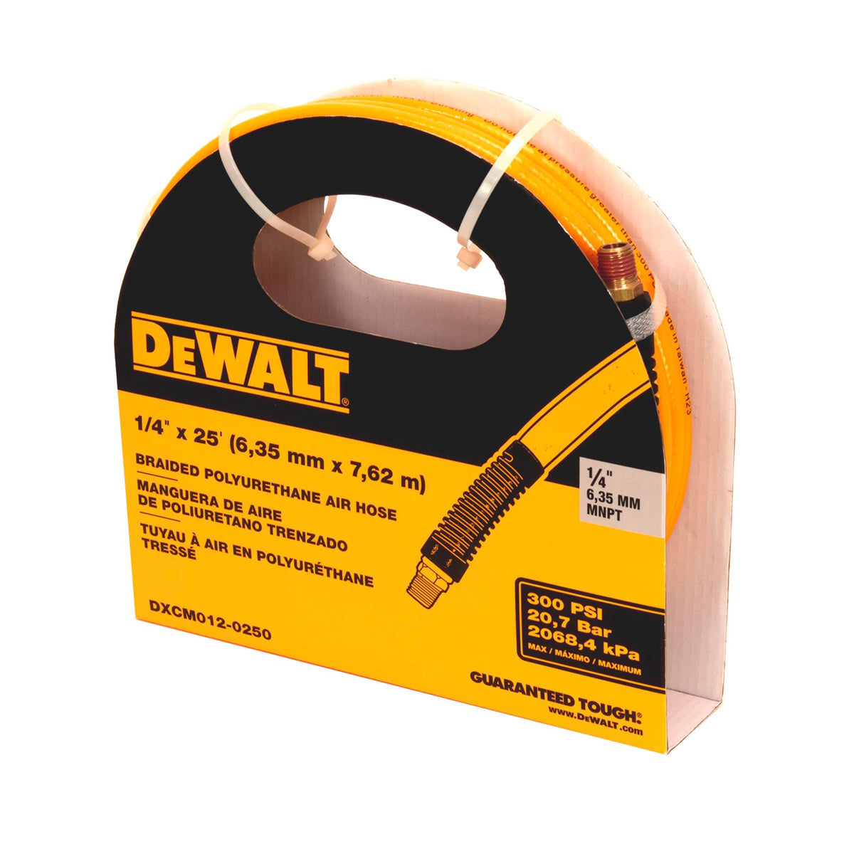 DeWalt air hose in use demonstrates lightweight flexibility under pressure.