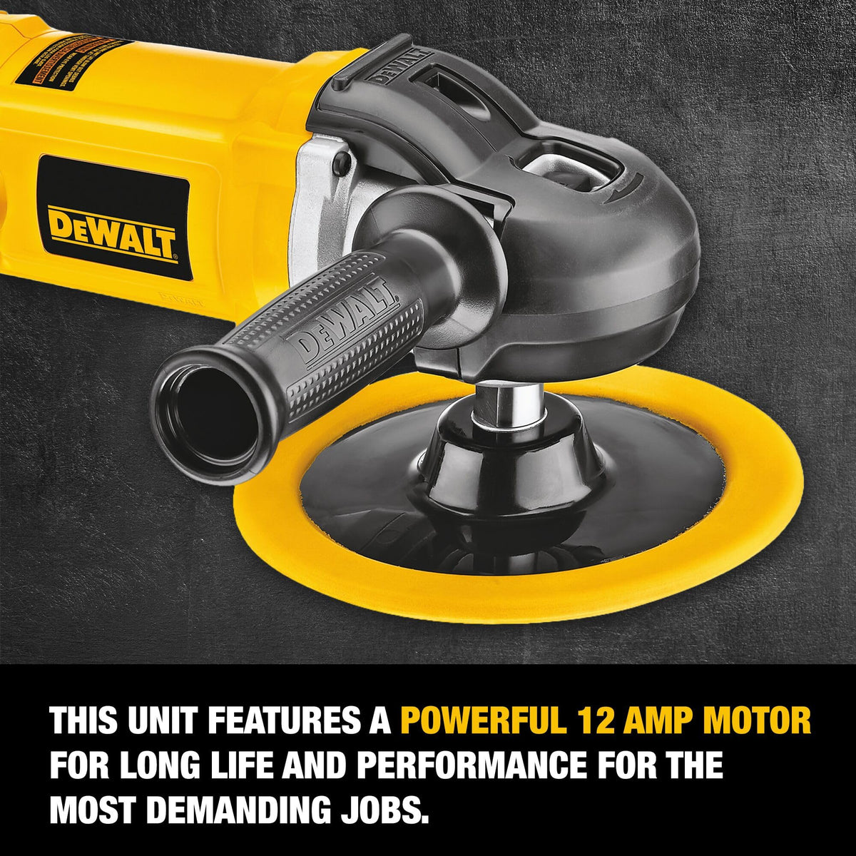 DEWALT DWP849X large spindle lock enables quick backing pad changes