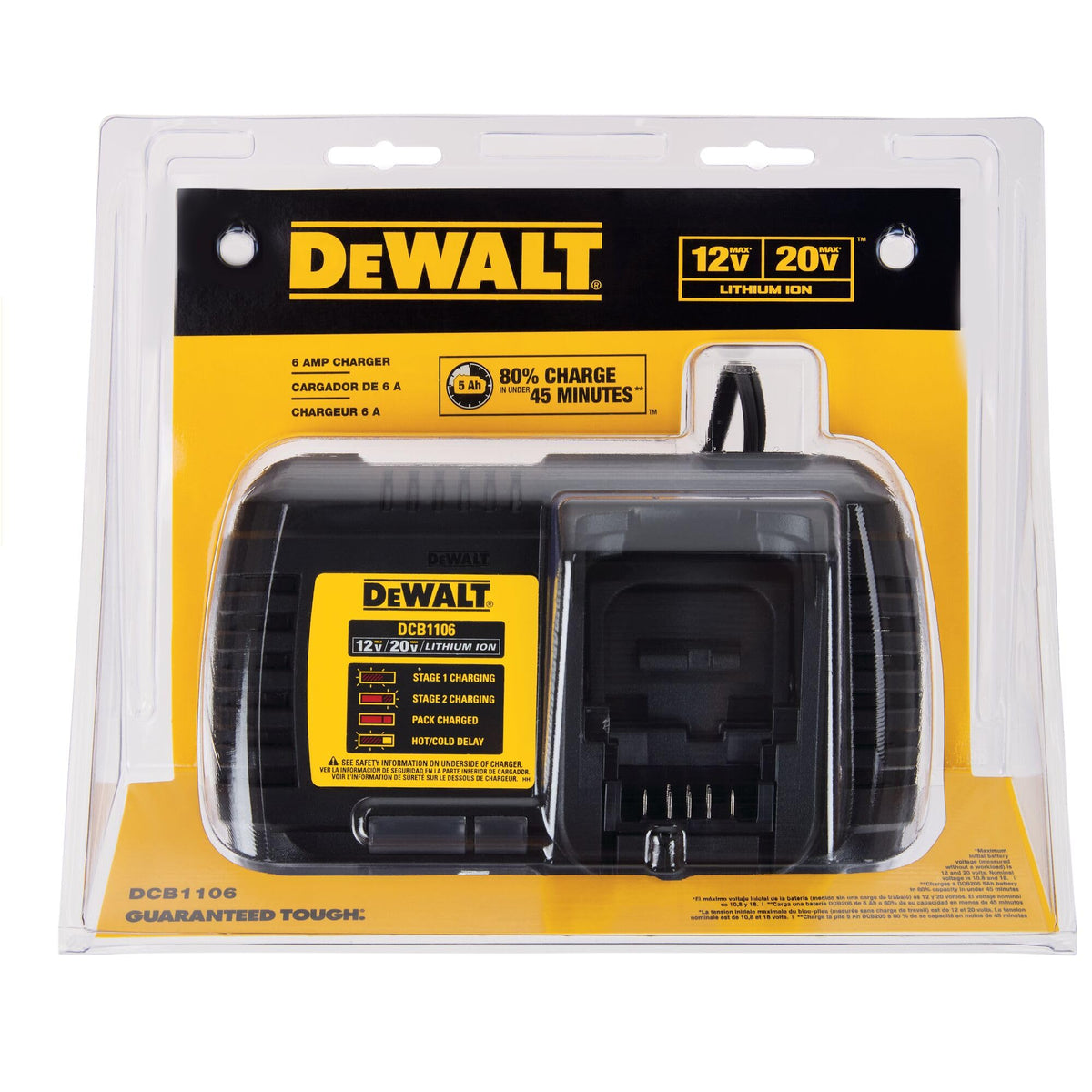DEWALT DCB1106 charger on-jobsite setup ready to charge batteries