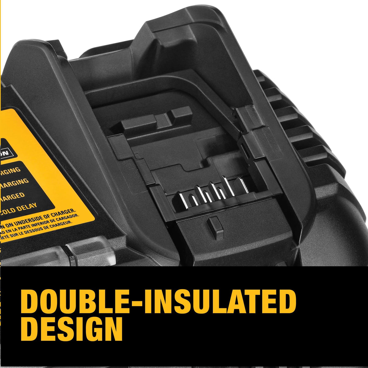 DEWALT DCB1106 charger wall mounting holes for flexible setup on site