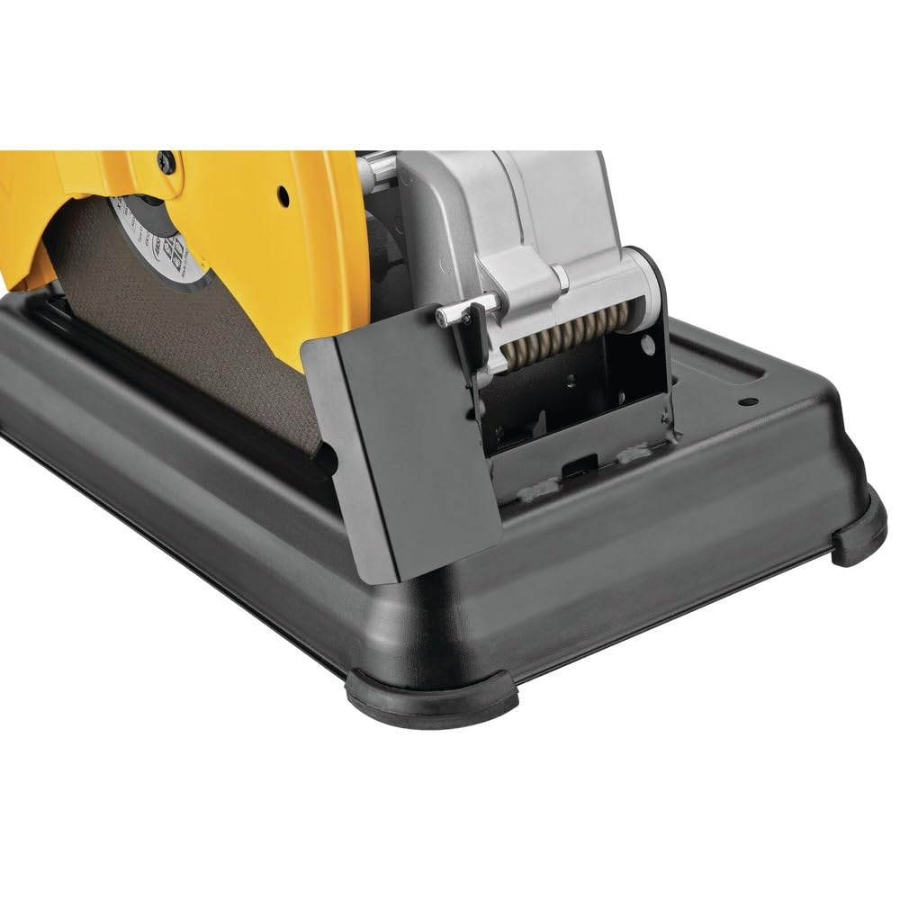 DEWALT chop saw 14-inch fast-clamp shows Quick-Lock vise for secure, fast material setup.