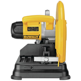 DEWALT chop saw 14-inch side view demonstrates ergonomic design reducing fatigue.