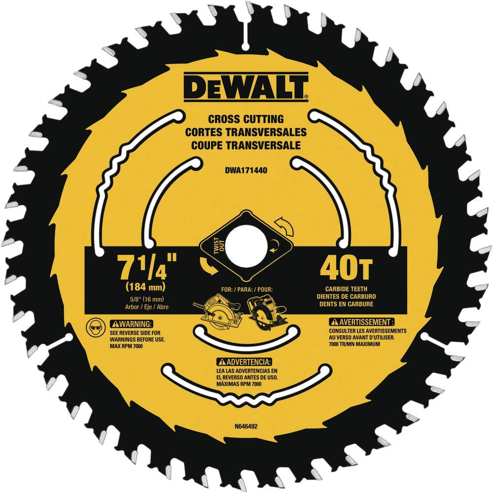DEWALT circular saw blade 7-1/4 in with 40 teeth for precise wood cuts