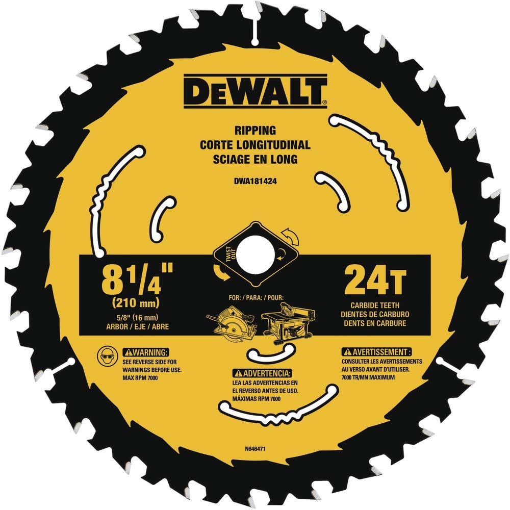 DEWALT circular saw blade 8-1/4 inch with 24 teeth for precise framing cuts