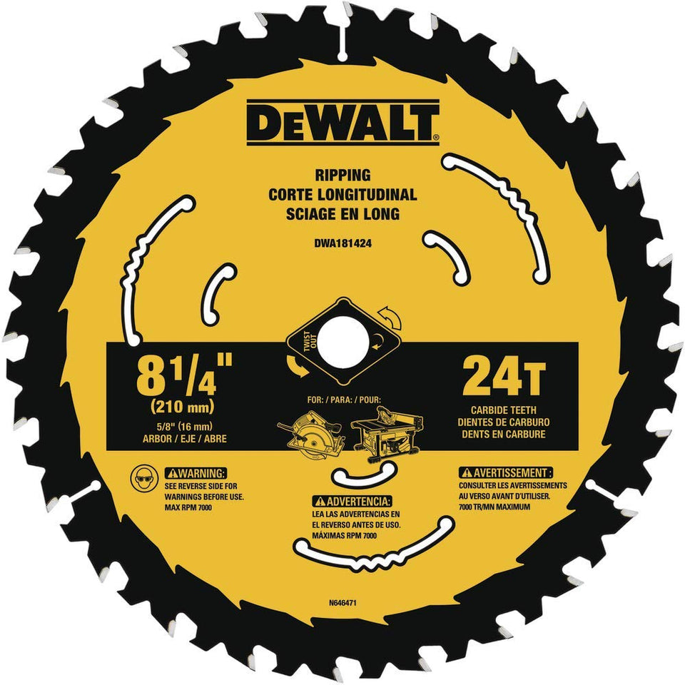 DEWALT circular saw blade 8-1/4 inch with 24 teeth for precise framing cuts