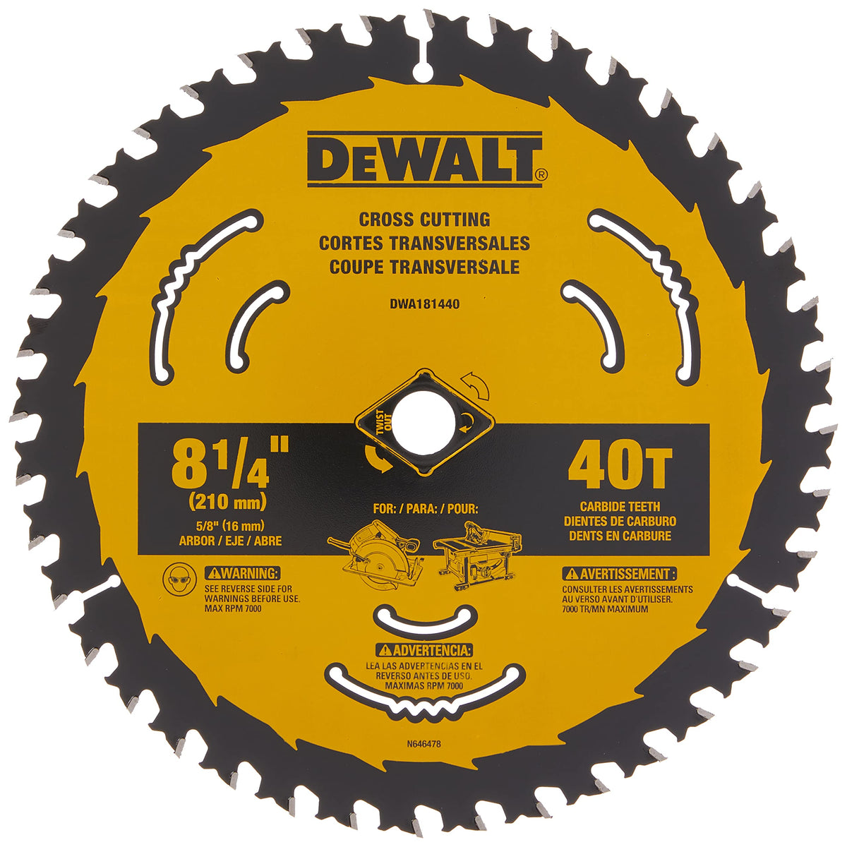 DEWALT 8-1/4 inch blade cross-cutting for clean, precise boards