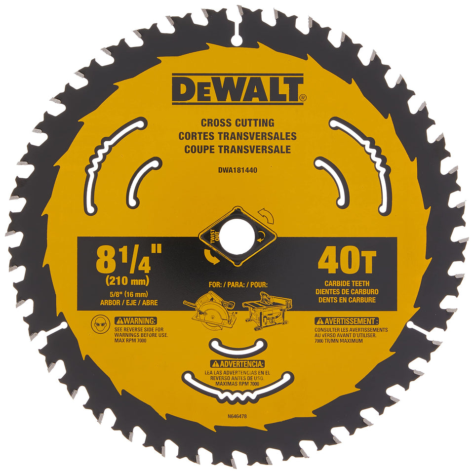 DEWALT 8-1/4 inch blade cross-cutting for clean, precise boards