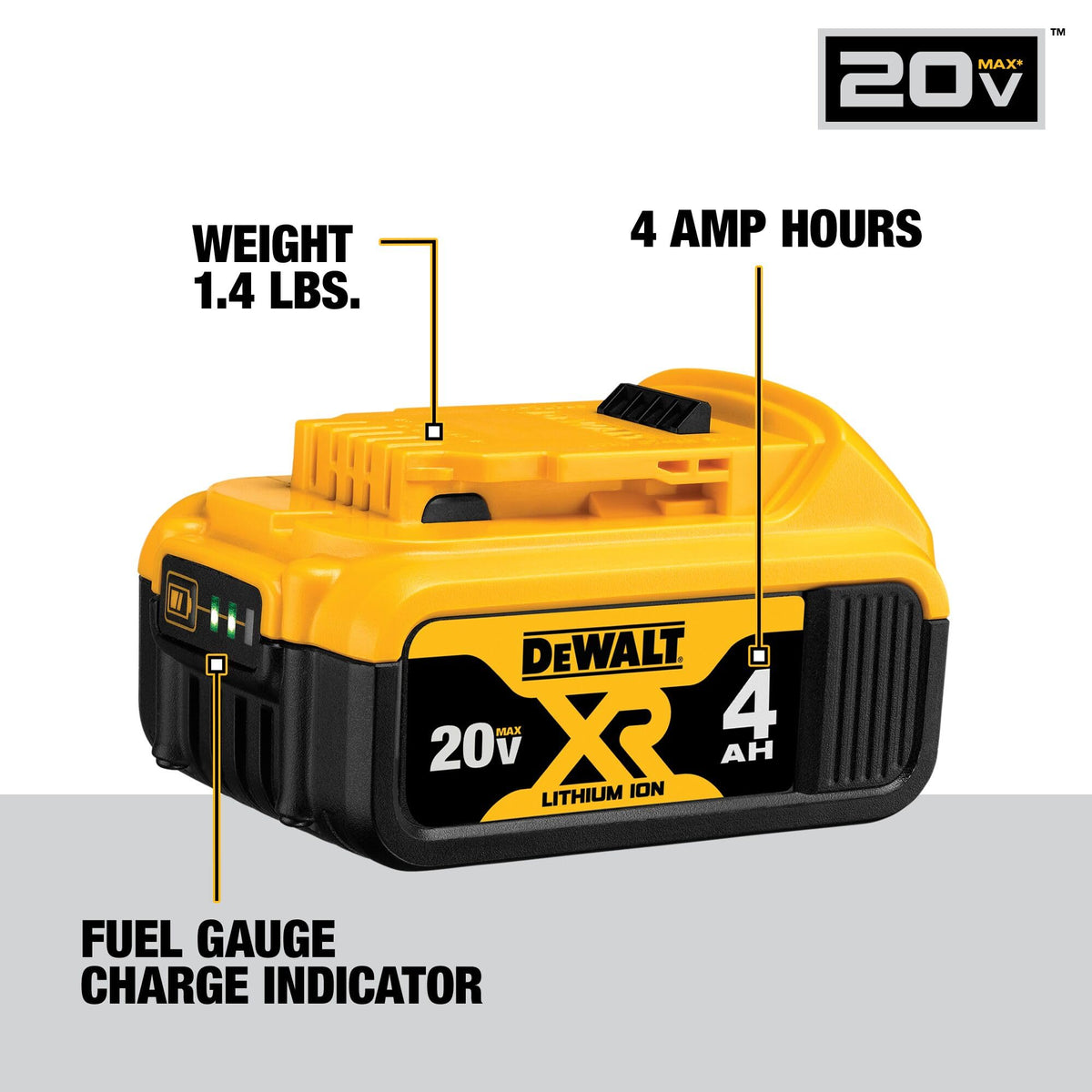 DEWALT compact 2Ah label close-up demonstrates lightweight design for portable use