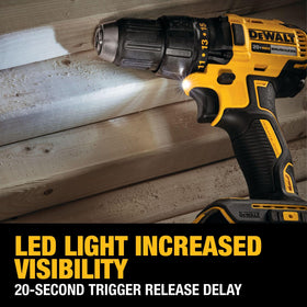 DEWALT compact drill fits into tight spaces for overhead work