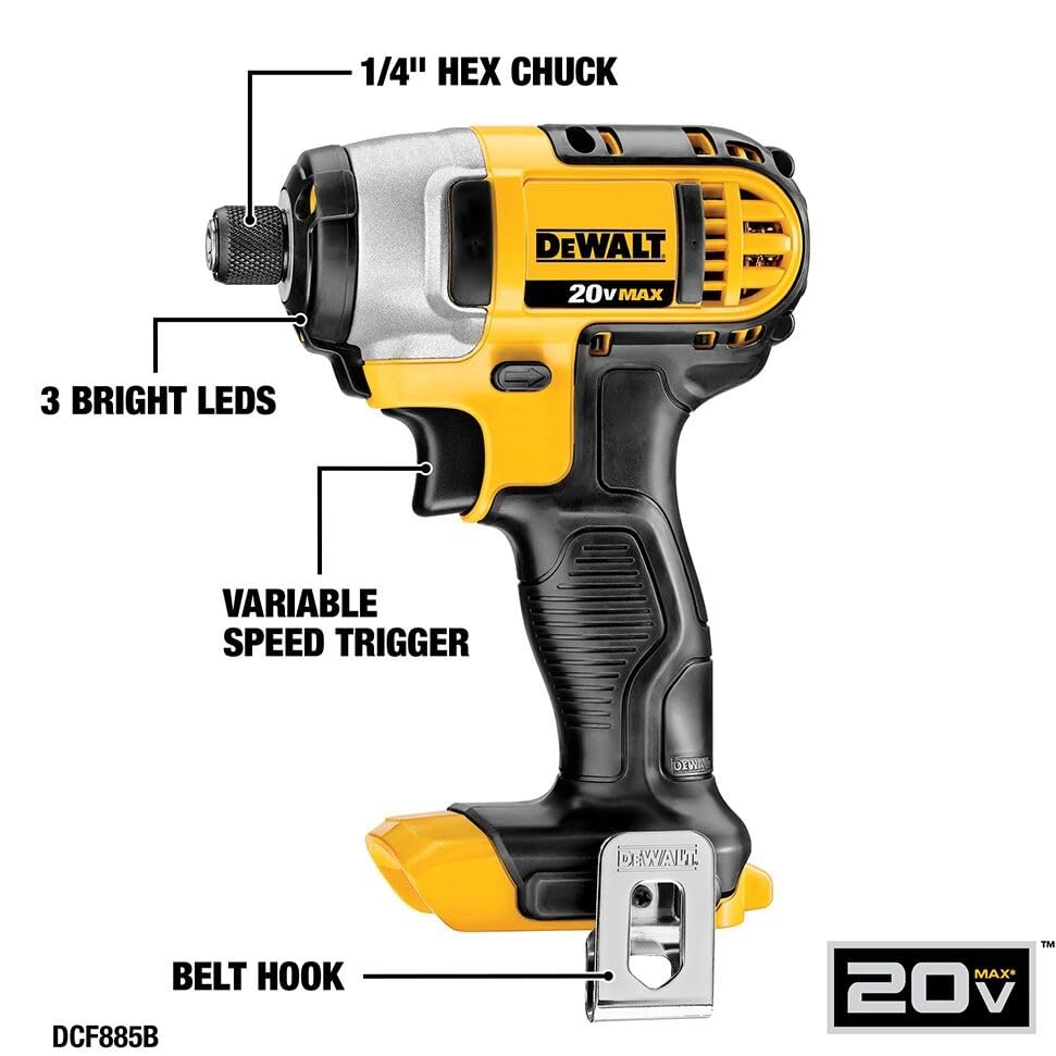 DEWALT drill in compact size ideal for overhead or narrow areas