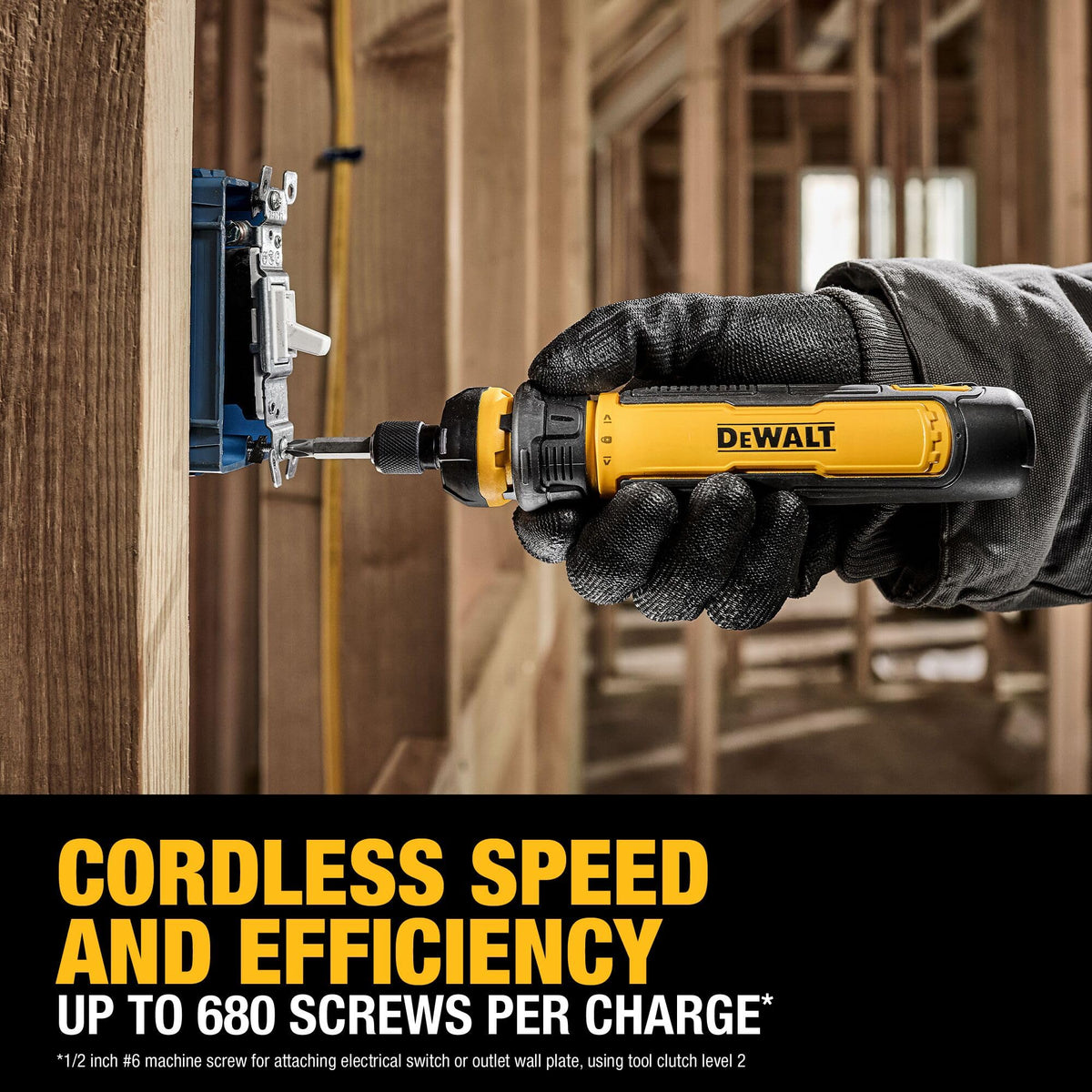 DEWALT cordless screwdriver LED light brightens tight spaces for precise work.