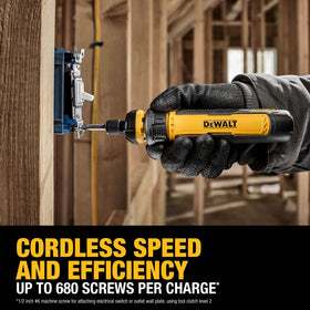 DEWALT cordless screwdriver LED light brightens tight spaces for precise work.