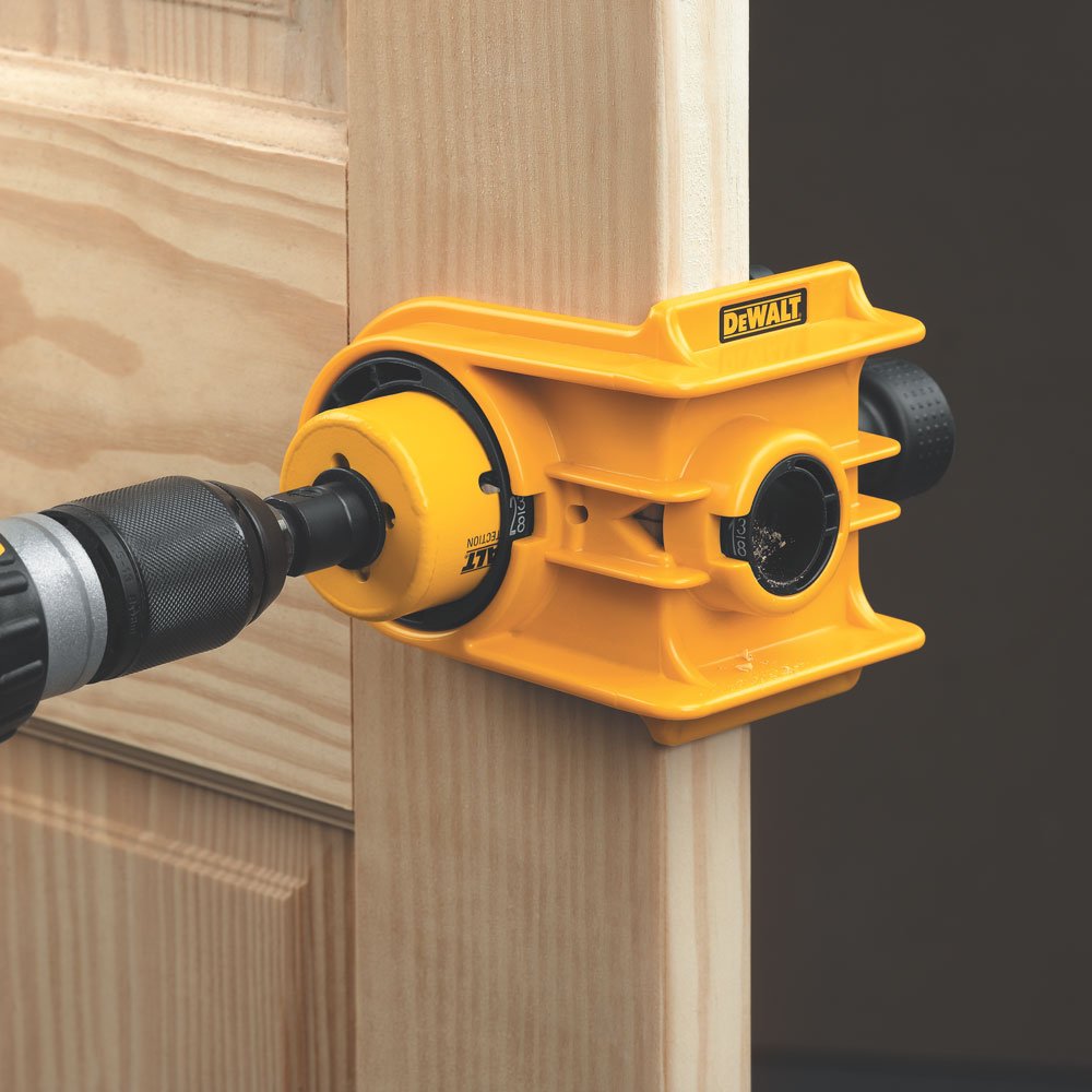 DEWALT D180004 2-1/8 inch hole saw cuts metal or wood doors.