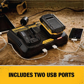 DEWALT DCB102 diagnostic display communicates battery health and status