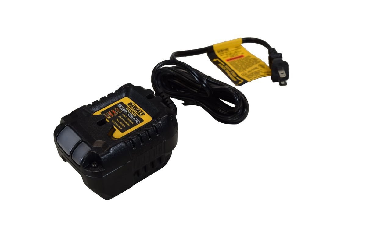 DEWALT DCB1102 charger LED indicators showing charging status