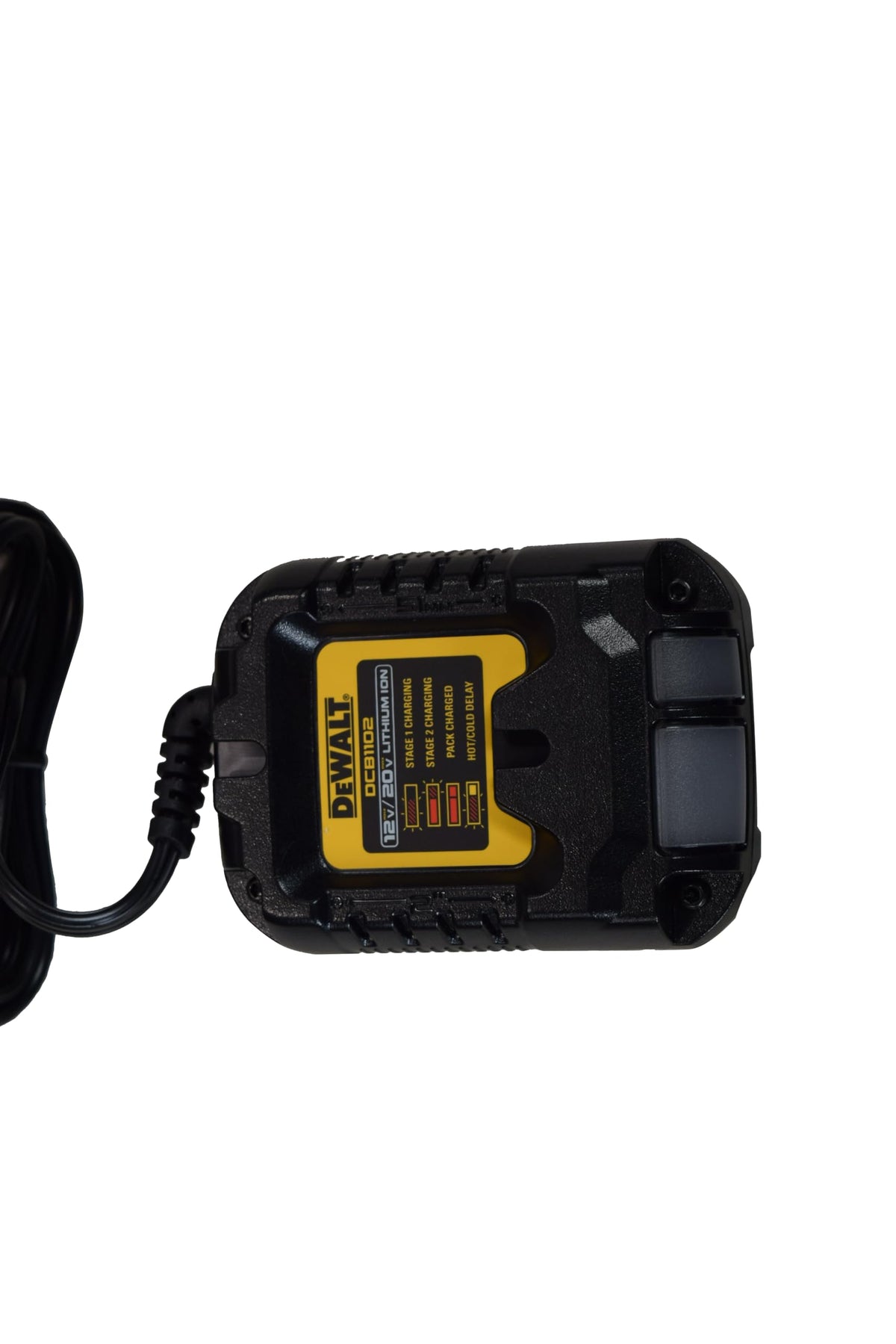 DEWALT DCB1102 charger works with 12V and 20V Max batteries
