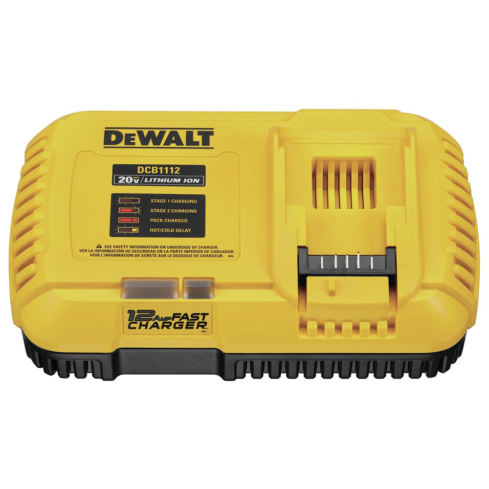 DEWALT DCB1112 fast charger powers 20V MAX and FLEXVOLT batteries quickly, reducing downtime.