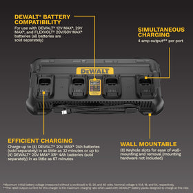 DEWALT DCB1404 multiport charging demonstrates simultaneous four-battery capacity