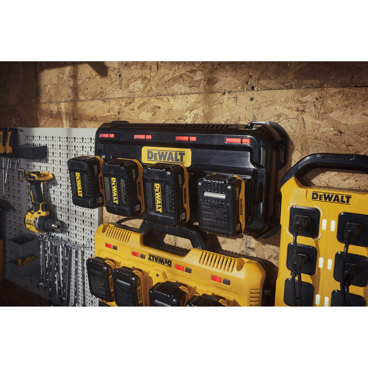 DEWALT DCB1404 packaging overview shows charger and mounting hardware