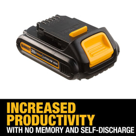 DEWALT 20V MAX battery in drill, showing extended runtime on site.