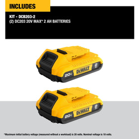 DEWALT DCB203-2 lightweight design close-up showing balance