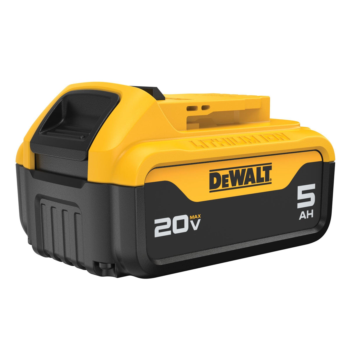 DEWALT DCB205 20V Max XR battery front view with rugged build.