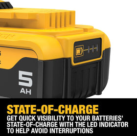 DEWALT DCB205R in-use with drill demonstrates reliable power delivery.