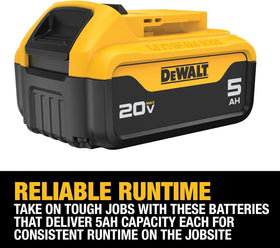 DEWALT DCB205R battery LED indicator visible during work to monitor charge.
