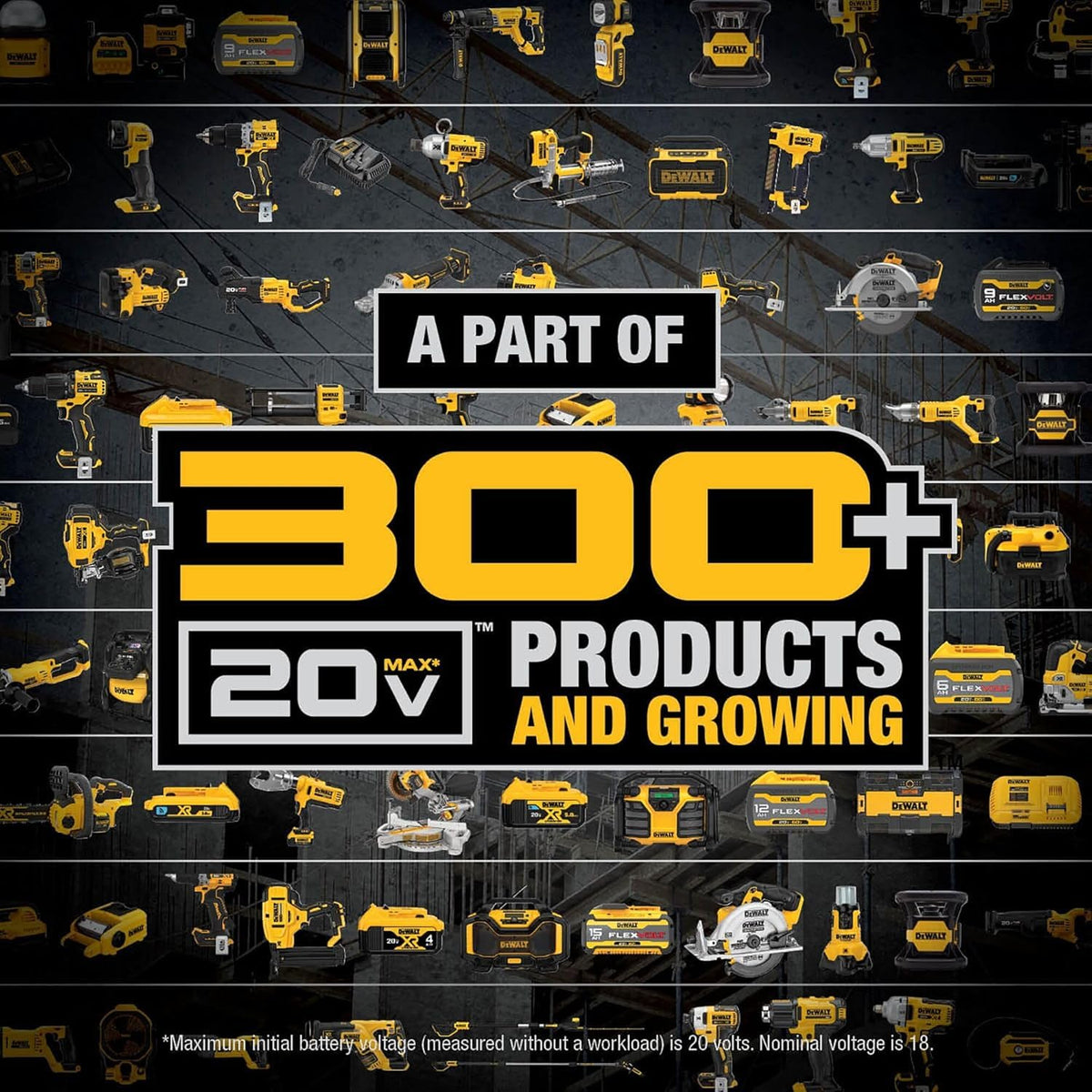 DEWALT DCB205R system icon denotes 20V MAX compatibility with tools.