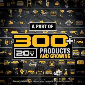 DEWALT DCB205R system icon denotes 20V MAX compatibility with tools.