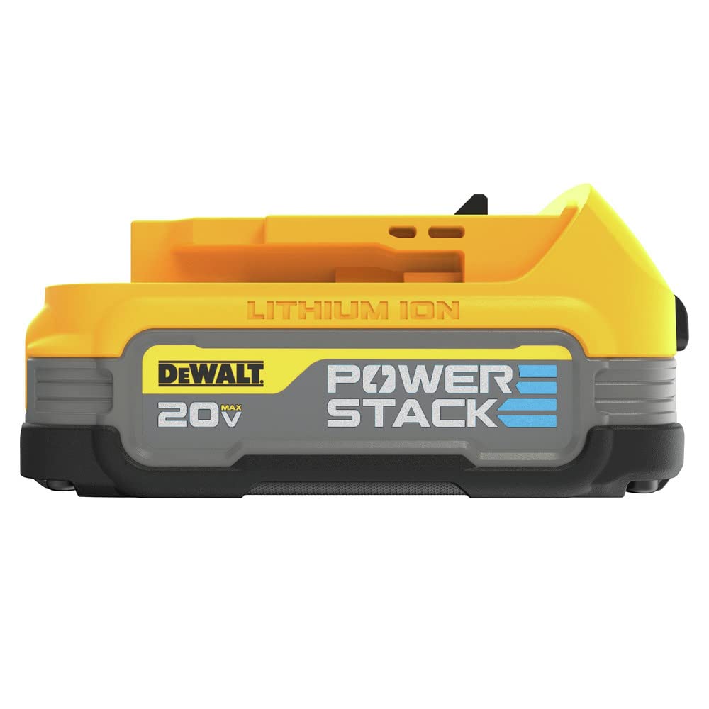DEWALT DCBP034C charger side view demonstrates quick recharge readiness.