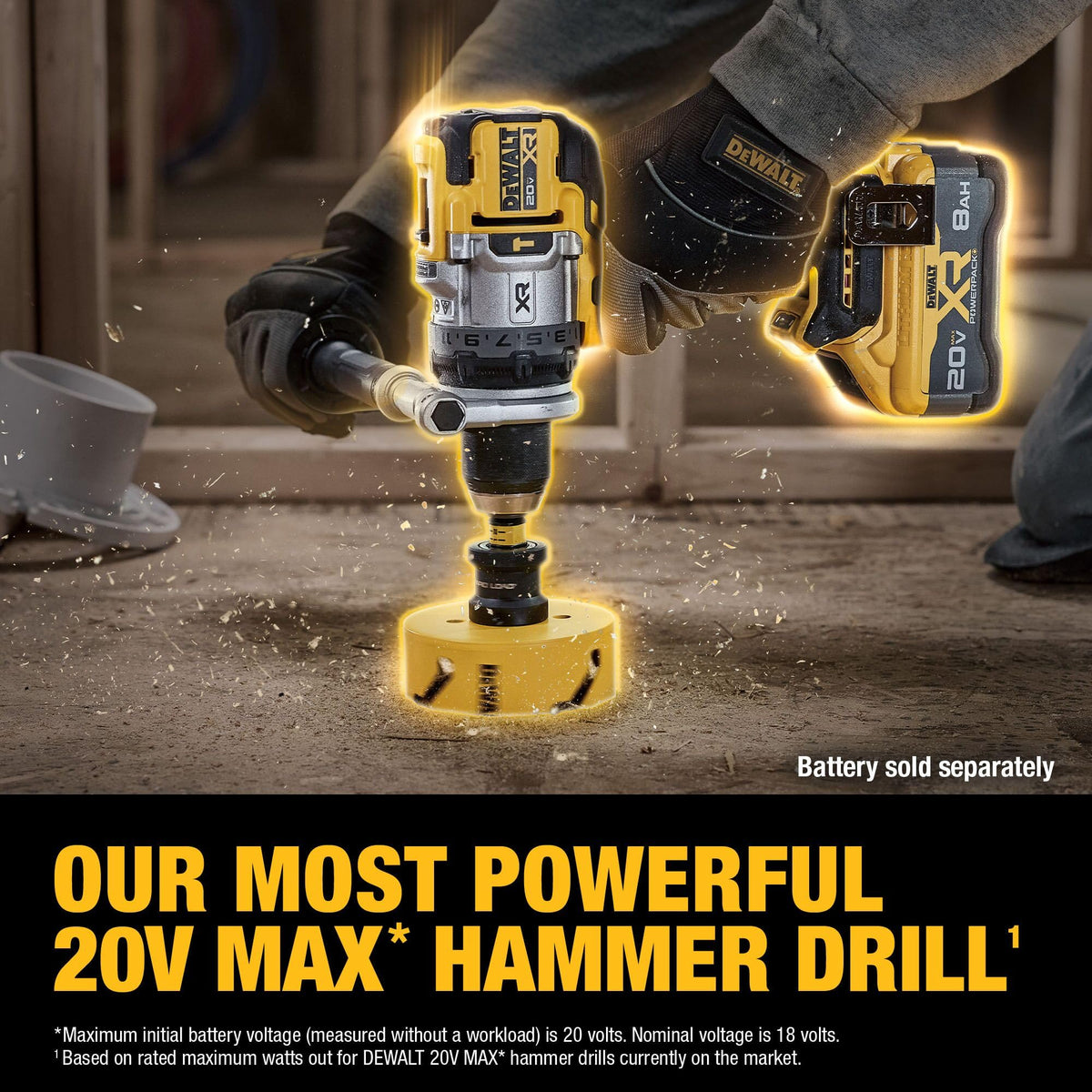 DEWALT DCD1007B bare tool note shows portability with existing batteries