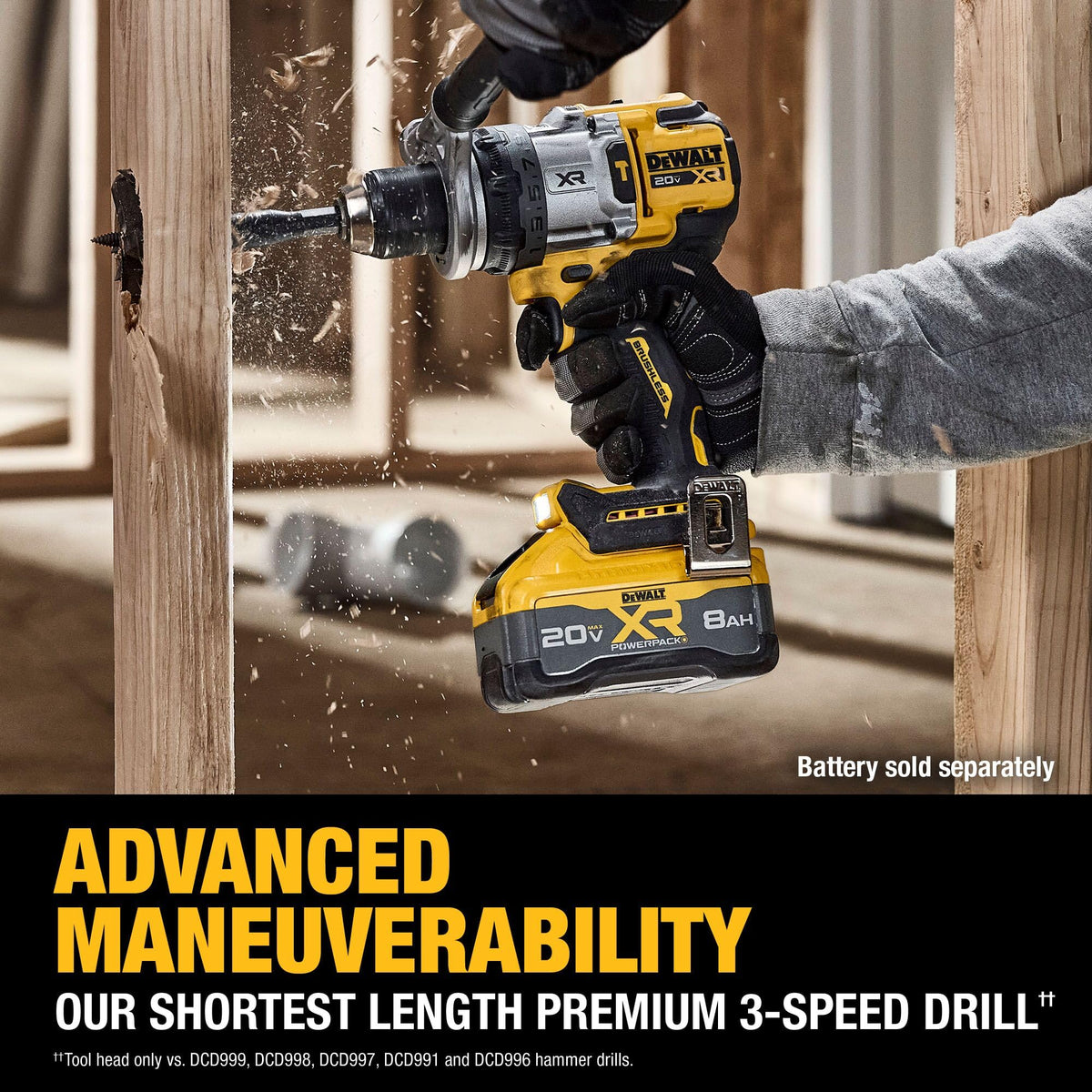 DEWALT DCD1007B durable housing endures rugged job site use