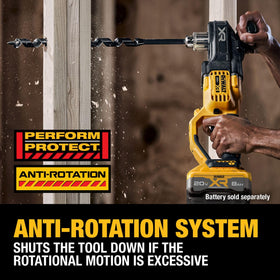 DEWALT DCD446B drills up to 267 holes per charge in Douglas fir.