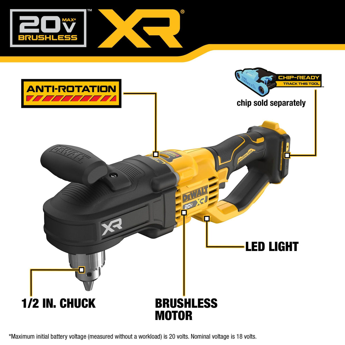 DEWALT DCD446B chip-ready tool for asset management on site.