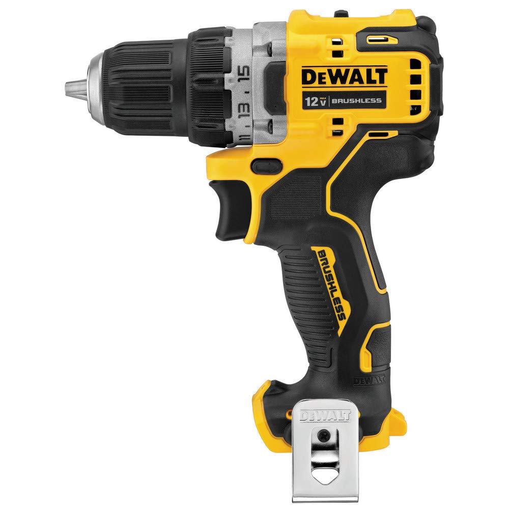DEWALT DCD701B Xtreme 12V drill compact profile for tight spaces and precise control.